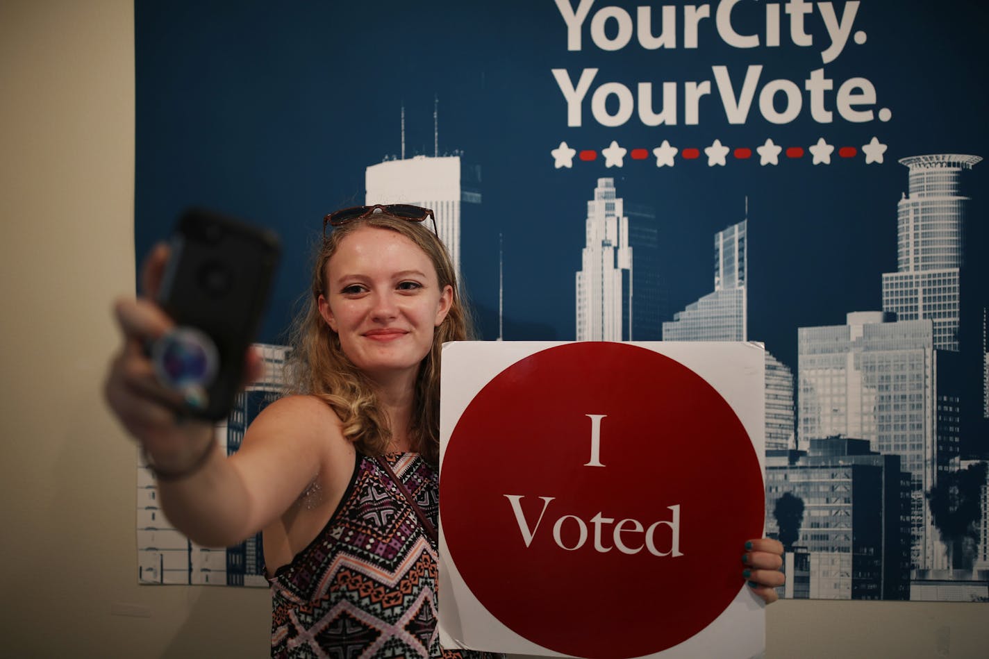 Sophia Morrissette, 19, of Minneapolis voted for the first time ever at the Early Vote Monday August 6, 2018 in Minneapolis, MN.