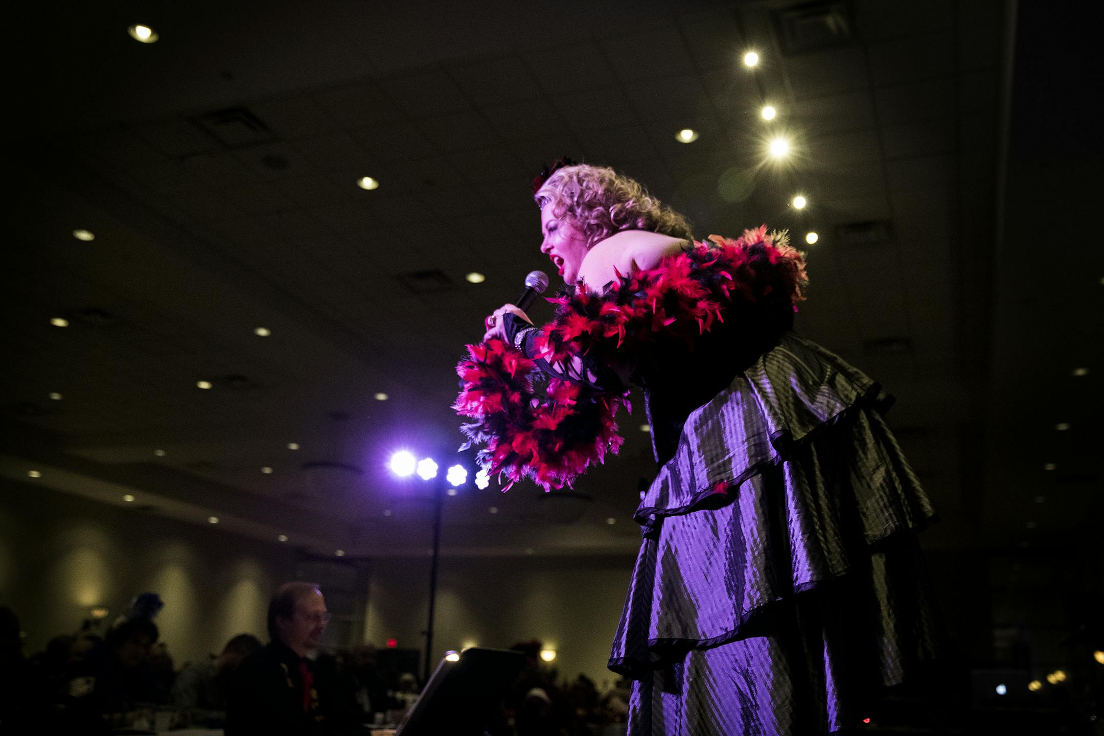 Klondike Kate 2017 contestant Kristen Oster sings.] (Leila Navidi/Star Tribune) leila.navidi@startribune.com BACKGROUND INFORMATION: The 2017 Klondike Kate Contest at the Envision Event Center in Oakdale on Wednesday, January 11, 2017.