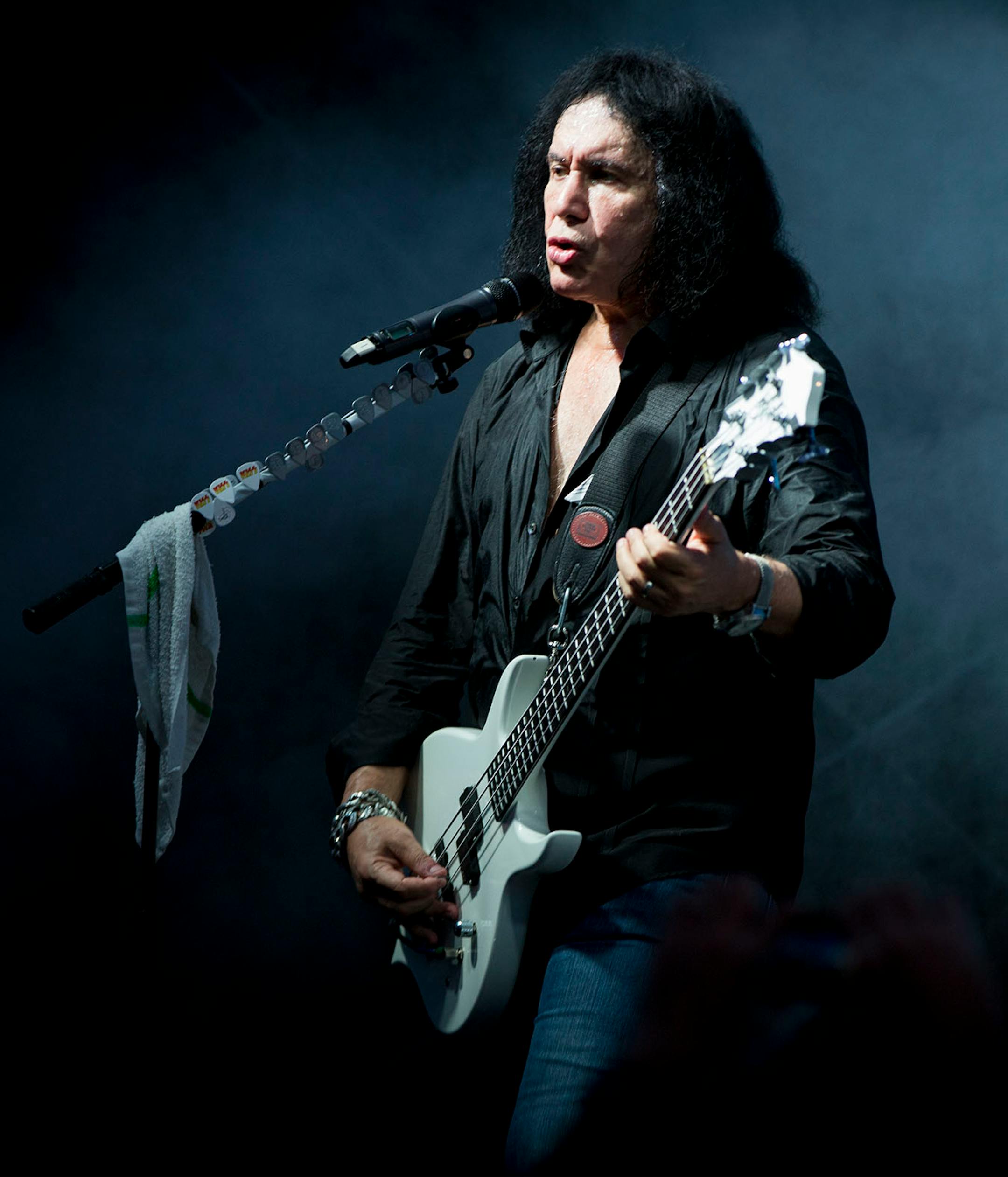 Gene Simmons of Kiss performed with the band on stage during a charity concert at philanthropist Martha "Muffy" MacMillan's home on Tuesday, August 2, 2016, in Long Lake, Minn.