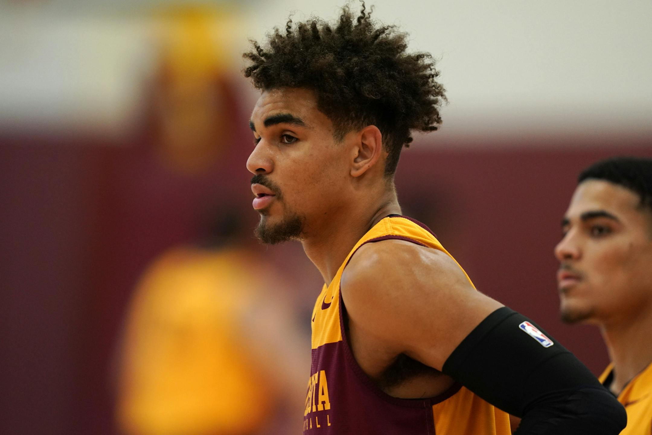 Minnesota Golden Gophers guard Tre' Williams (1) waited in line for a drill during Thursday's practice. ] ANTHONY SOUFFLE • anthony.souffle@startribune.com The University of Minnesota Gophers men's basketball team held an open practice Thursday, Aug. 1, 2019 at the Bierman Field Athletic Building in Minneapolis before leaving for Italy.