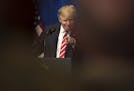 FILE-- President Donald Trump speaks during a visit to U.S. Central Command at MacDill Air Force Base in Tampa., Fla., Feb. 6, 2017. Trump lashed out 