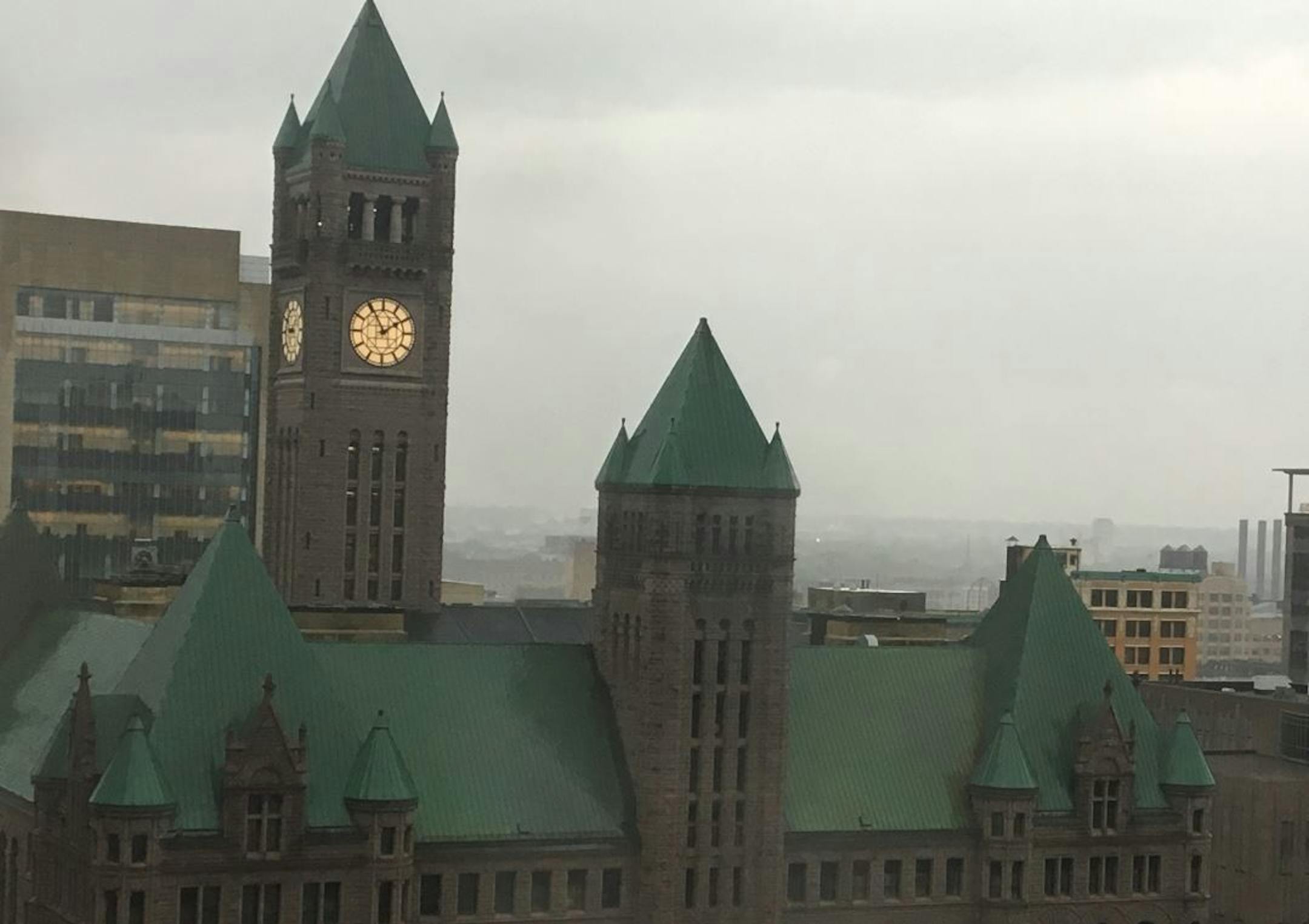 The sky above Minneapolis City Hall around 1 p.m. on Monday, May 15, 2017.