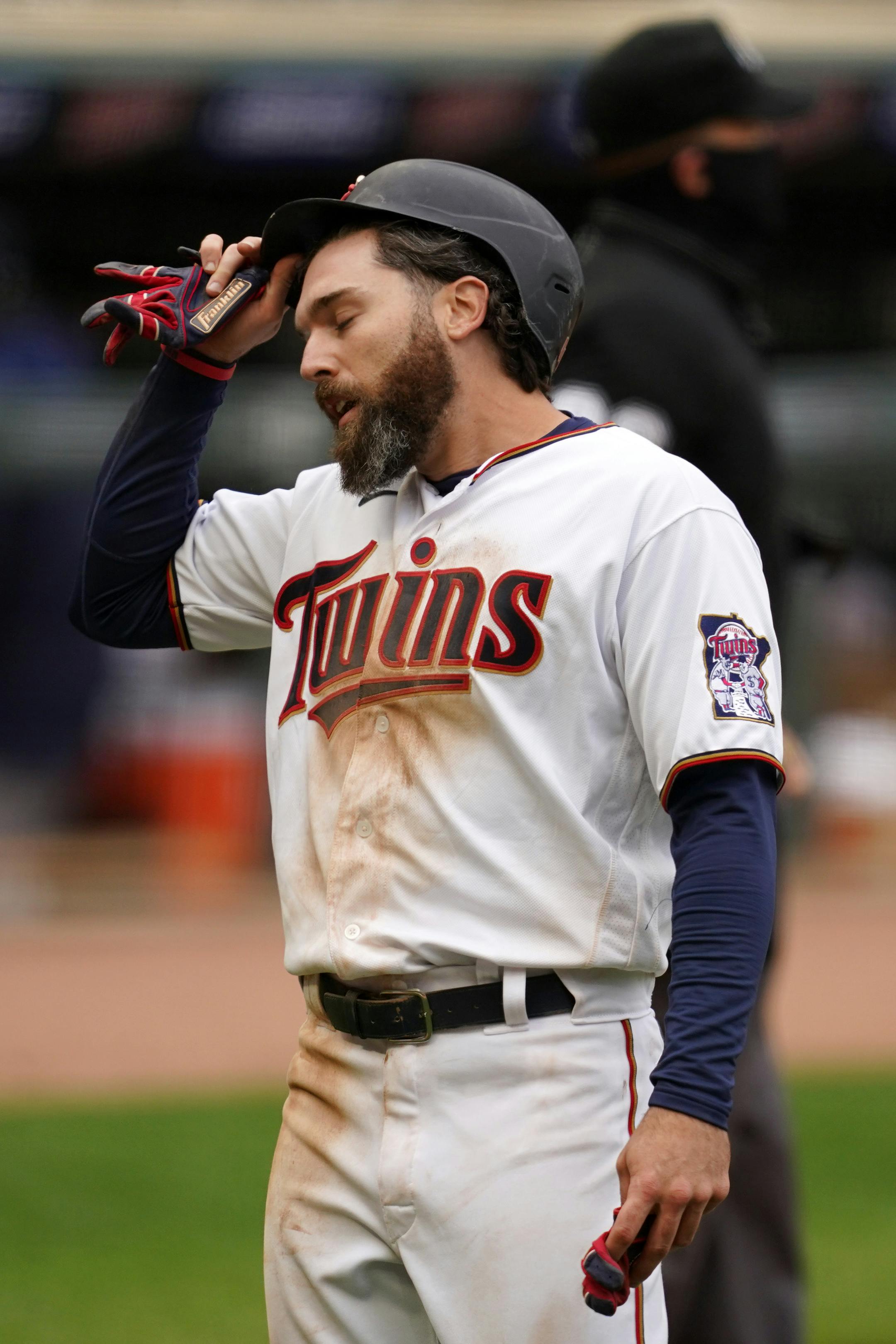 Minnesota Twins right fielder Jake Cave (60) reacted as Boston Red Sox center fielder Alex Verdugo (99) caught a long line drive hit by Minnesota Twins second baseman Luis Arraez (2) to end the game in the seventh inning.