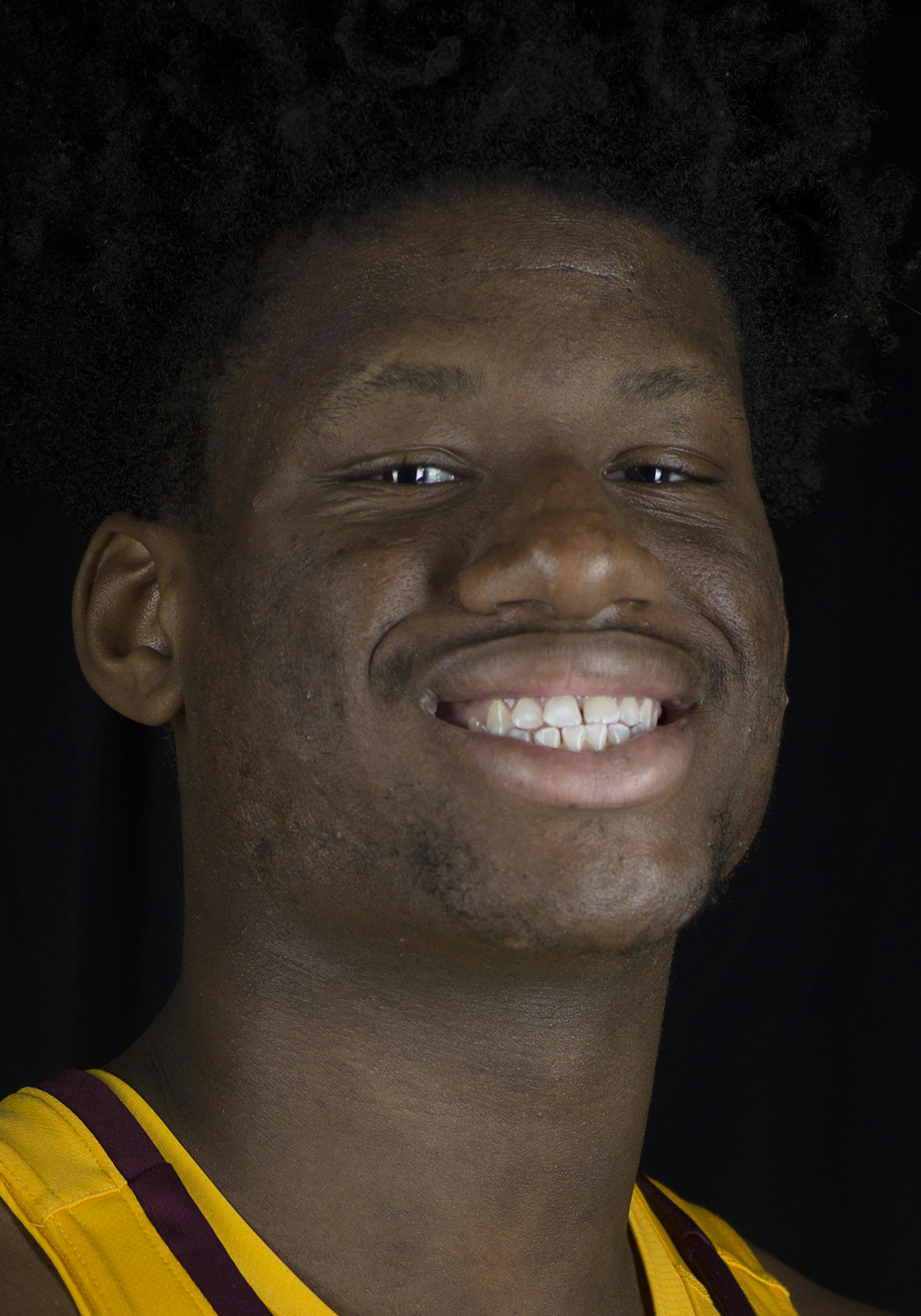 Daniel Oturu is freshman center from Woodbury, Minnesota.] Notebook from media day.
PHOTOS: Requested. NOTE: All portraits and single-focused action shots should be saved for future use. Daily use of general action from the scrimmage is fine.Richard Tsong-Taatarii•Richard.Tsong-Taatarii@startribune.com.