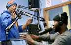 Shay "Glorius" Martin, aka "DJ Huh What," left, and Nick "Mastermind" Mohammad, cq, talked about the topic of KKK article, during the morning show at 