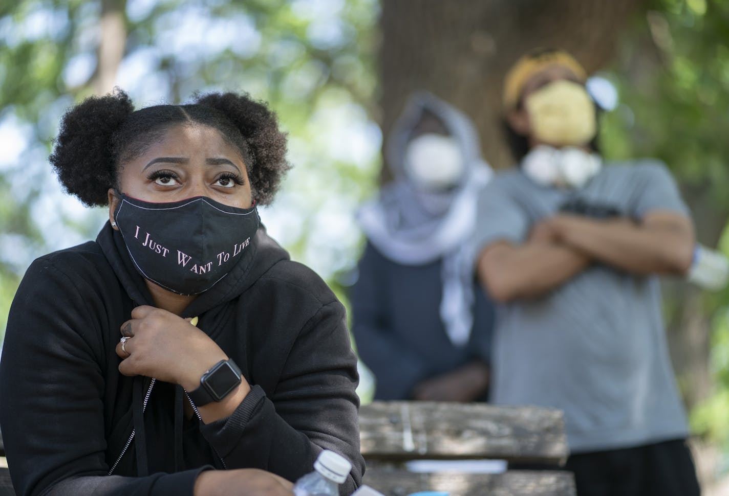 Cierra Hurst of Brooklyn Park attended a meeting Sunday, June 14, at North Commons Park in Minneapolis to voice support for divesting from traditional policing.