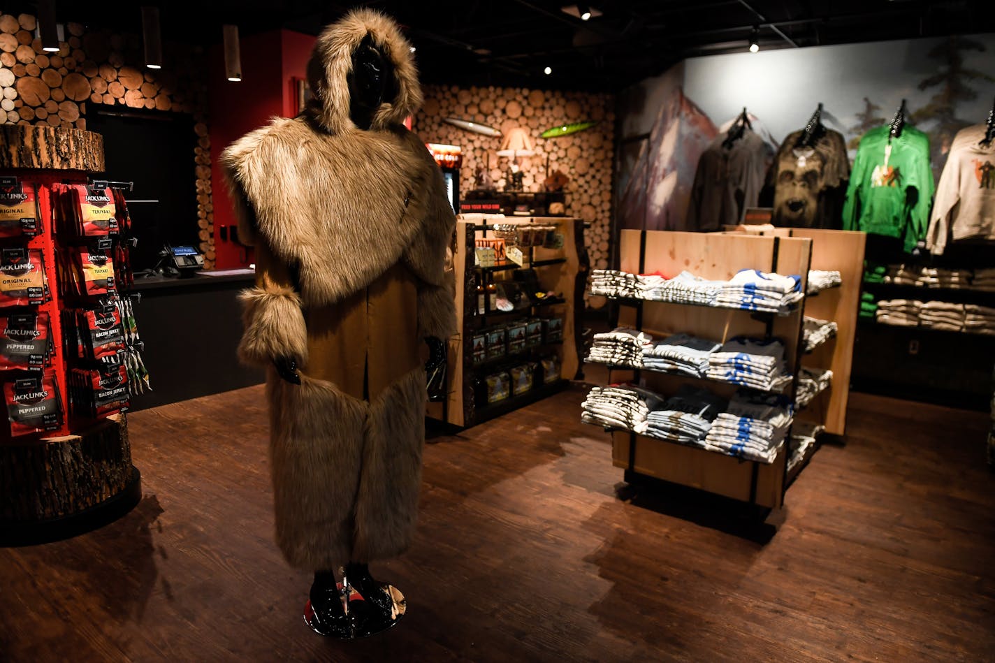 A fur-covered mannequin is displayed front and center in Wild Side, Jack Link's Jerky's new retail space in Target Center. ] AARON LAVINSKY &#xef; aaron.lavinsky@startribune.com Jack Link's Jerky just opened their retail store, "Wild Side," inside of the redesigned Target Center. We photograph the store on Friday, Nov, 10, 2017 in Minneapolis, Minn.