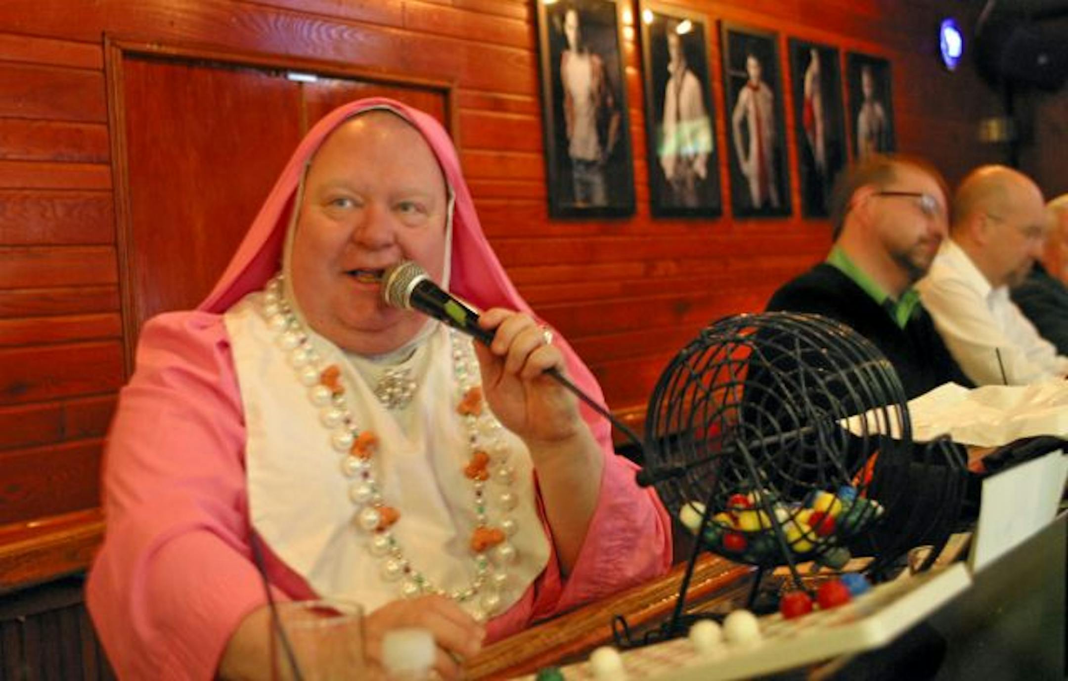 "Mother Pearl" runs the Bingo game at the Saloon.