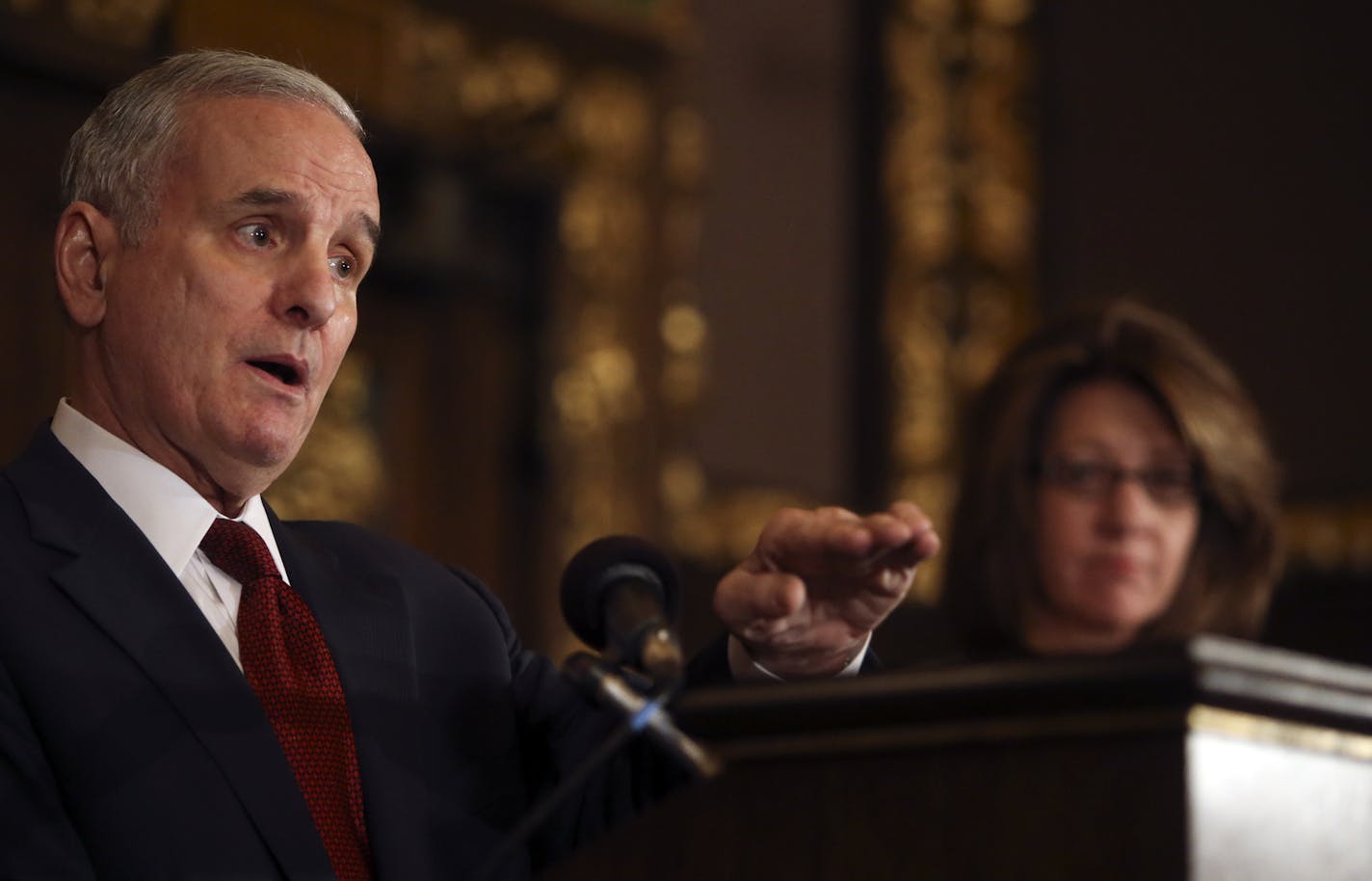 Governor Mark Dayton and DHS Commissioner Cindy Jesson Wednesday, Nov. 13, 2013,at the Governor's reception room at the Capitol in St. Paul, MN.](DAVID JOLES/STARTRIBUNE) djoles@startribune.com Governor Mark Dayton and DHS Commissioner Cindy Jesson will be making an announcement today at 11:45 am.