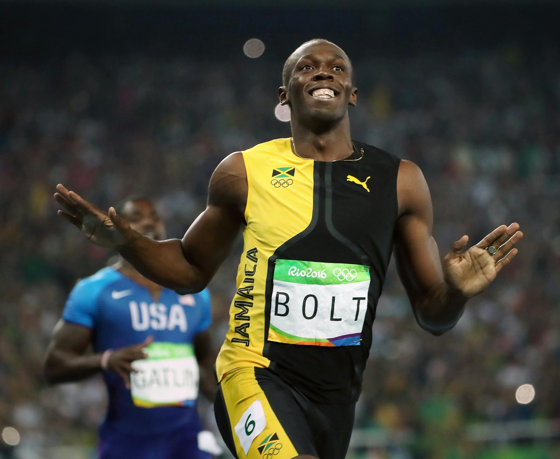 Men's 100 meter final. Jamaica's Usain Bolt, wins gold again beating USA's Justin Gatlin. ] 2016 Summer Olympic Games - Rio Brazil brian.peterson@startribune.com Rio de Janeiro, Brazil - 08/14/2016