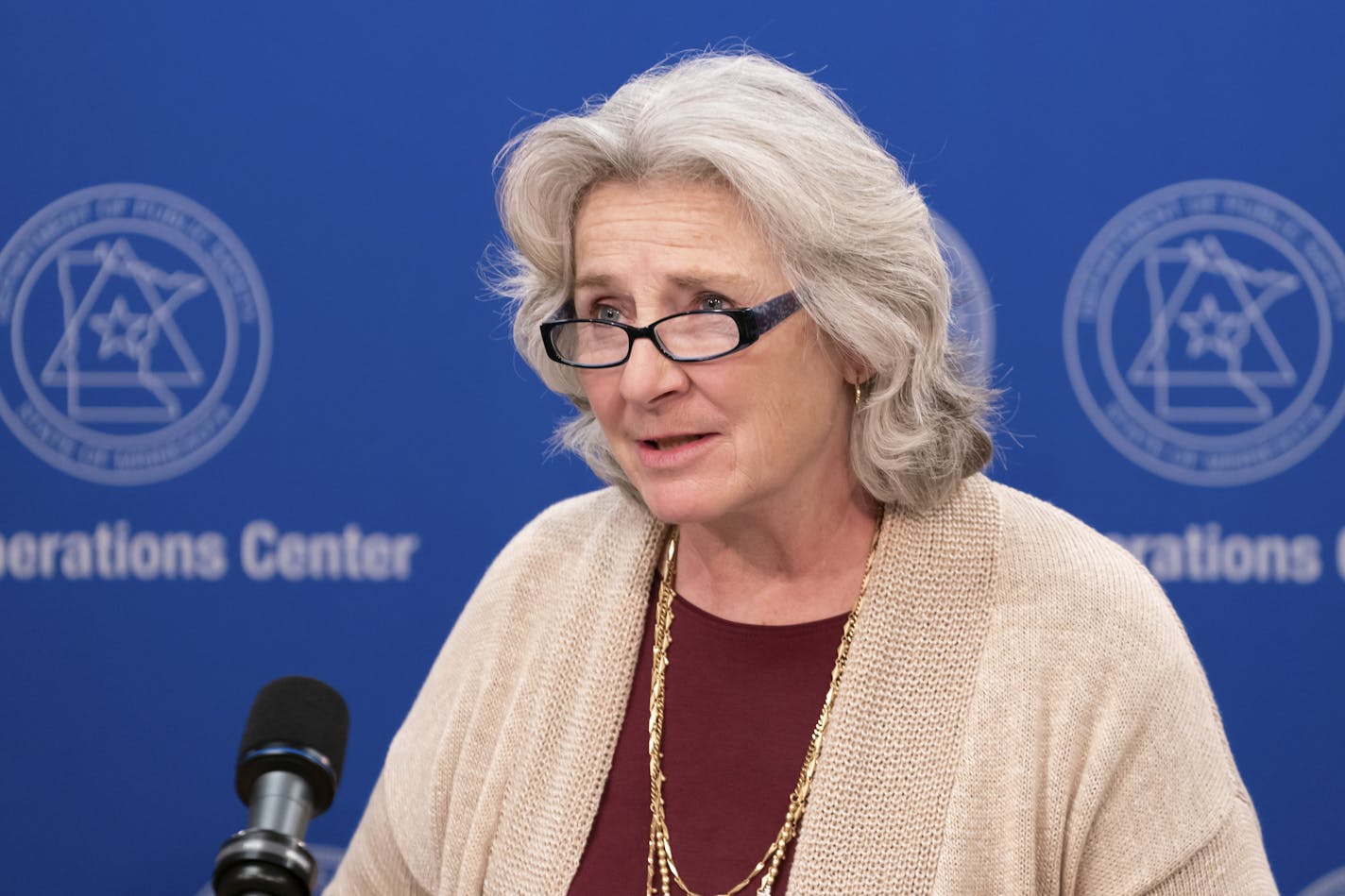 "We've known since the beginning that long term care facilities ... face an elevated risk for outbreaks," said Health Commissioner Jan Malcolm, shown Tuesday.