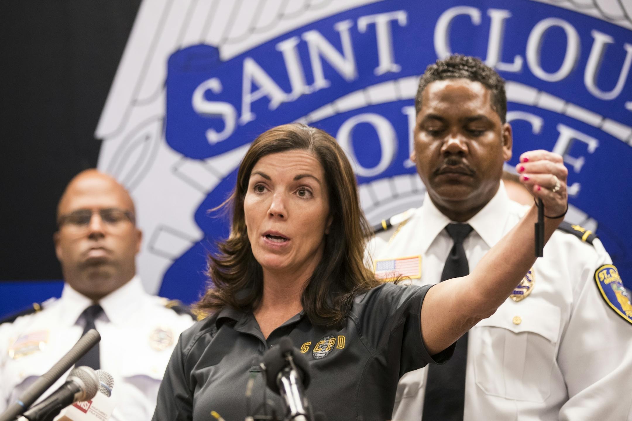 Lt. Lori Ellering of the St. Cloud Police speaks during a press conference.