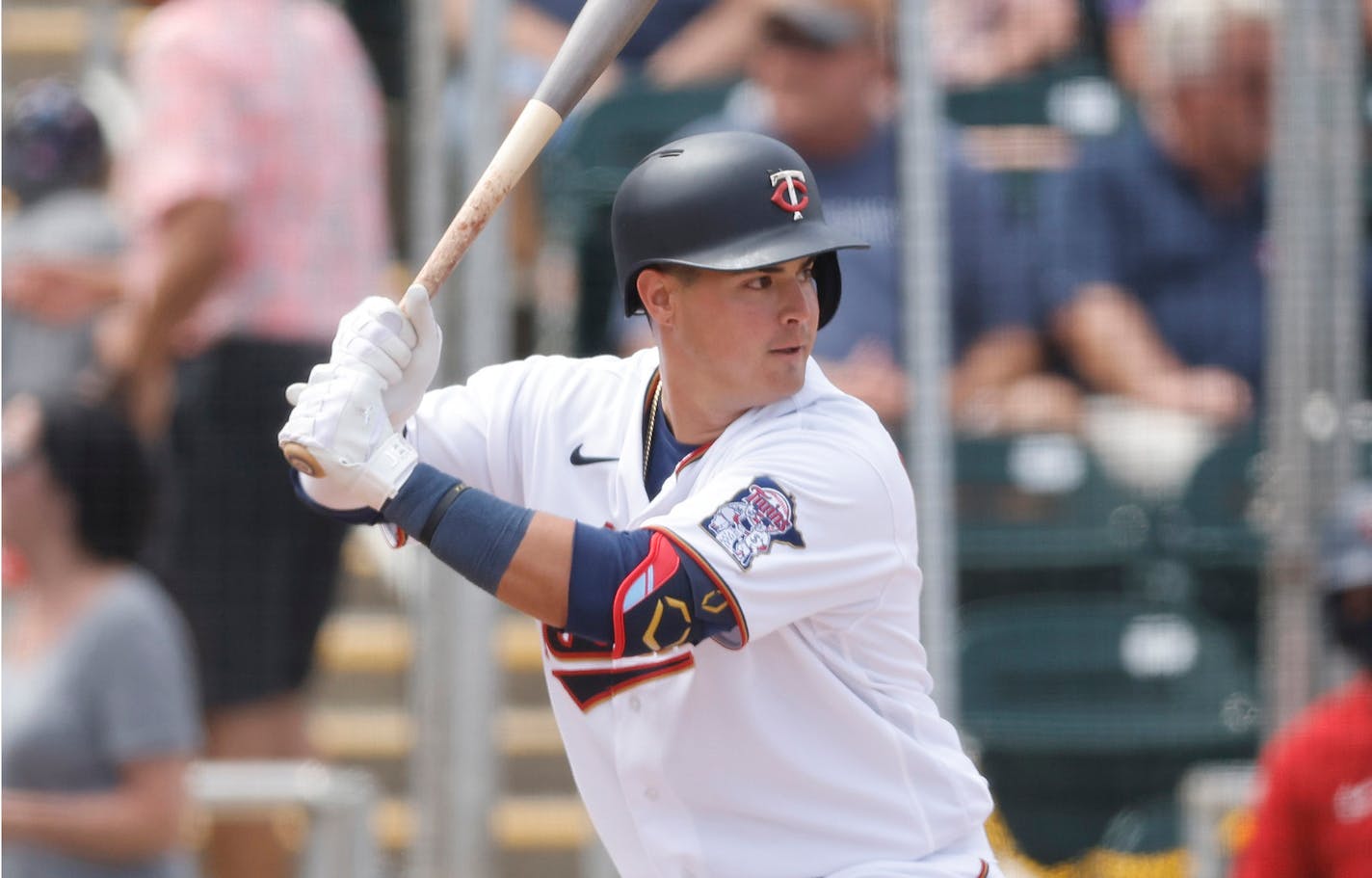 Jose Miranda (26) of the Minnesota Twins in action against the Boston Red Sox during a Grapefruit League spring training game at Hammond Stadium on March 14, 2021 in Fort Myers, Florida. (Michael Reaves/Getty Images/TNS) ORG XMIT: 24679938W