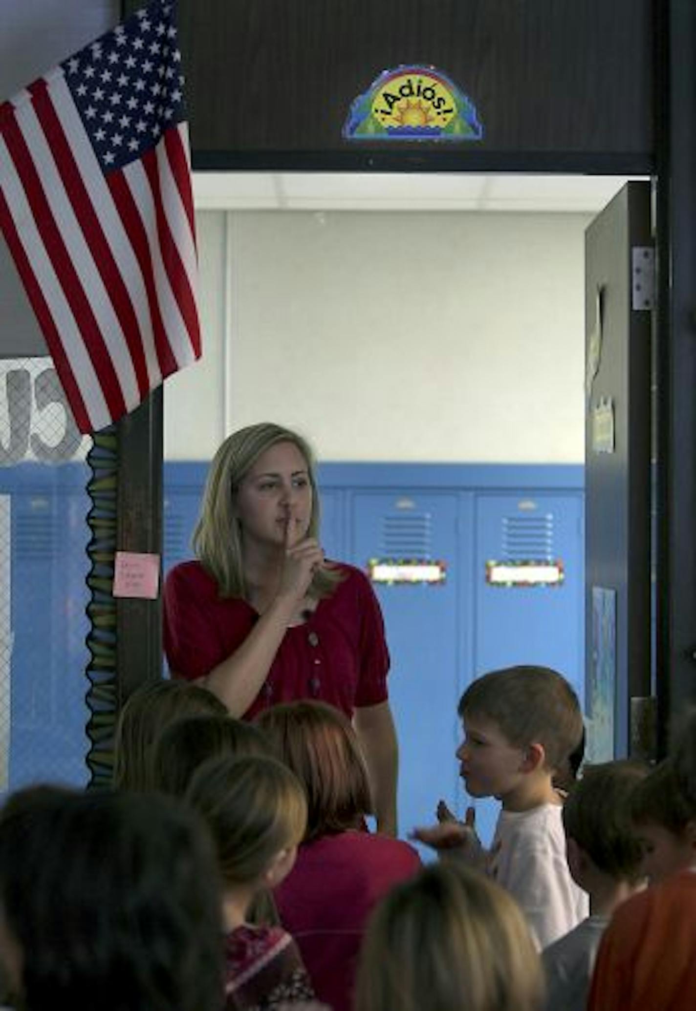 Forest View Elementary first-grade teacher Brittany Cullen, led her Spanish class to Media. Children in her class are exposed to a Spanish-only curriculum for half the day.