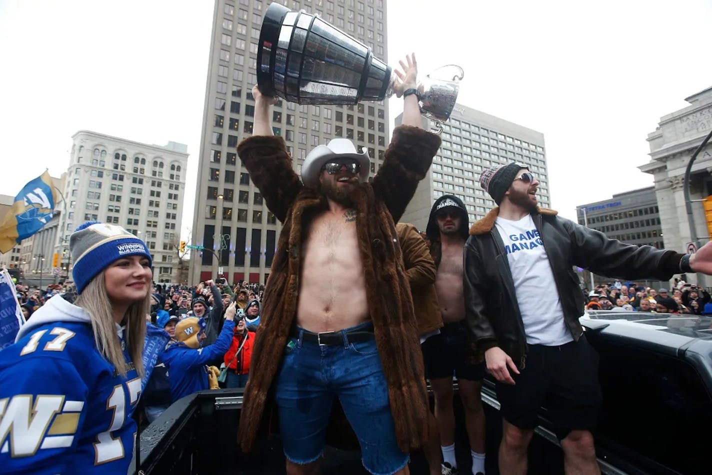 Chris Streveler during the parade that celebrated Winnipeg's CFL title in November.