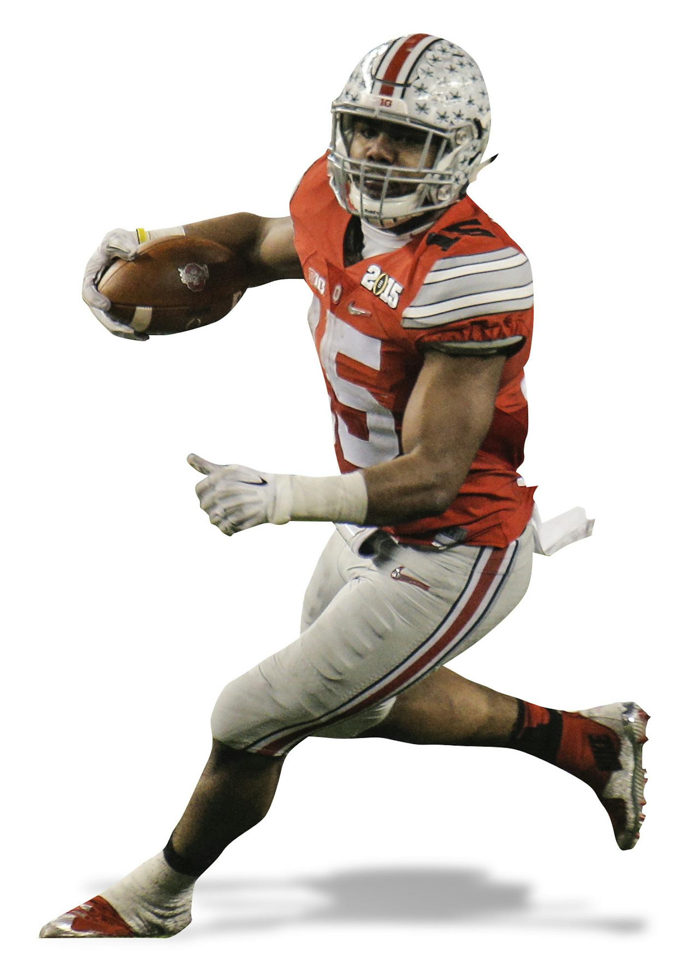 Jan 12, 2015 Arlington, TX : Ohio State RB # 15 Ezekiel Elliott break to the outside for a long gain during NCAA National College Football Championship game between Oregon Ducks and Ohio State Buckeyes 42-20 win at AT&T Stadium Arlington TX (Cal Sport Media via AP Images) ORG XMIT: CSMAP