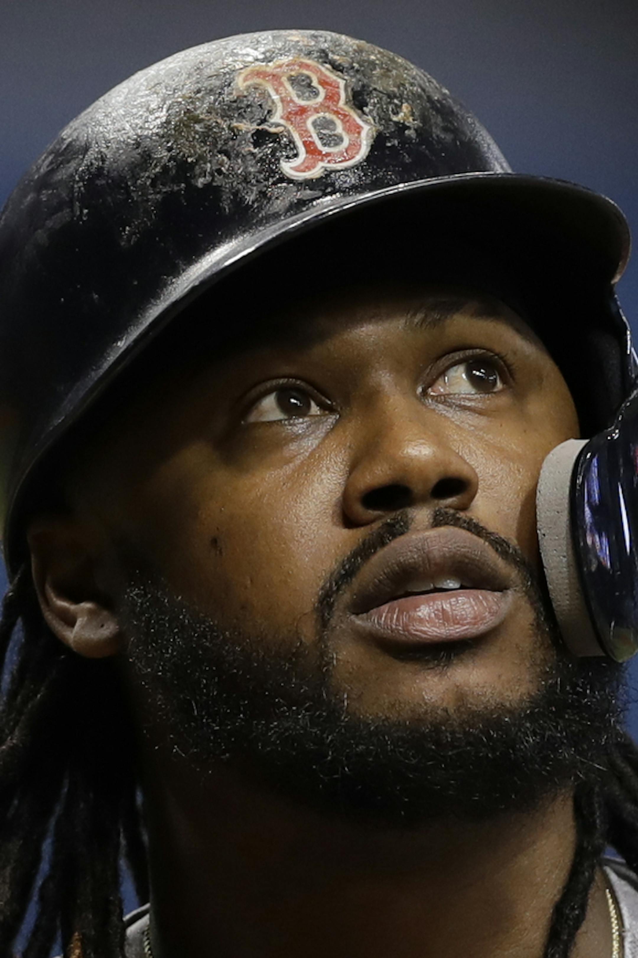 FILE - In this May 24, 2018, file photo, Boston Red Sox's Hanley Ramirez is shown during the first inning of a baseball game against the Tampa Bay Rays, in St. Petersburg, Fla. The Red Sox have designated Hanley Ramirez for assignment to make room for Dustin Pedroia on the 25-man roster as he returns from the disabled list.(AP Photo/Chris O'Meara, File)