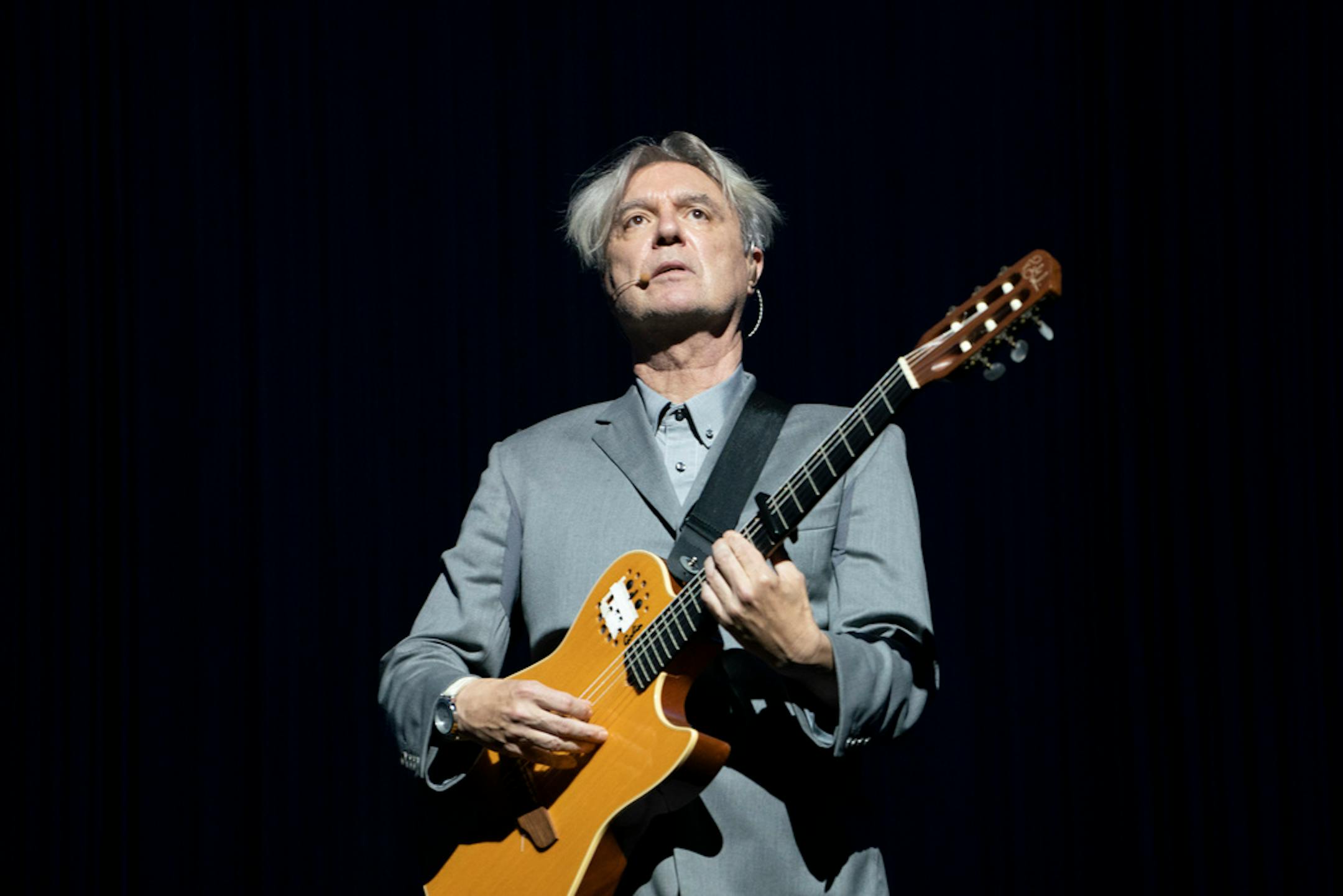 David Byrne in his show "American Utopia," at the Hudson Theater in New York.
