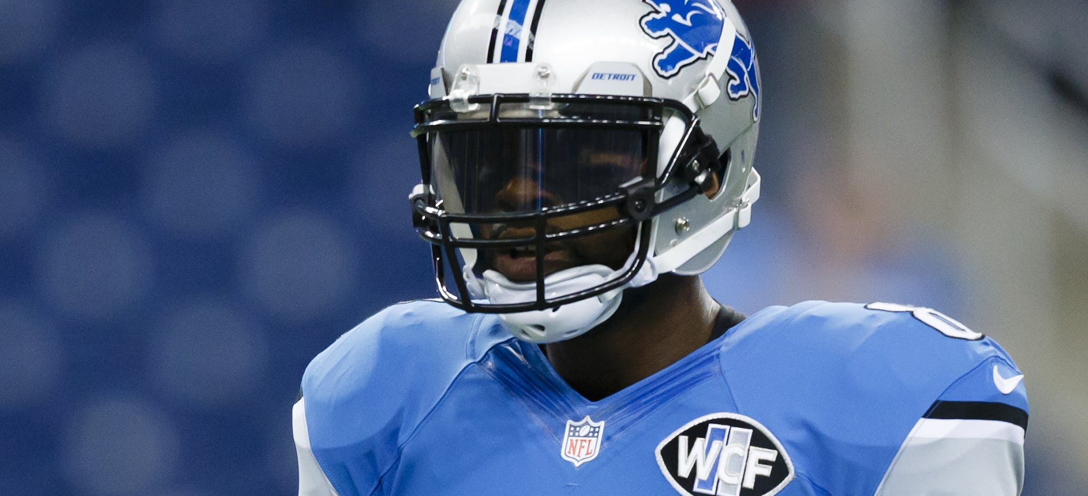 Detroit Lions wide receiver Calvin Johnson (81) during warm ups before an NFL football game against the New York Giants at Ford Field in Detroit, Monday, Sept. 8, 2014. (AP Photo/Rick Osentoski)