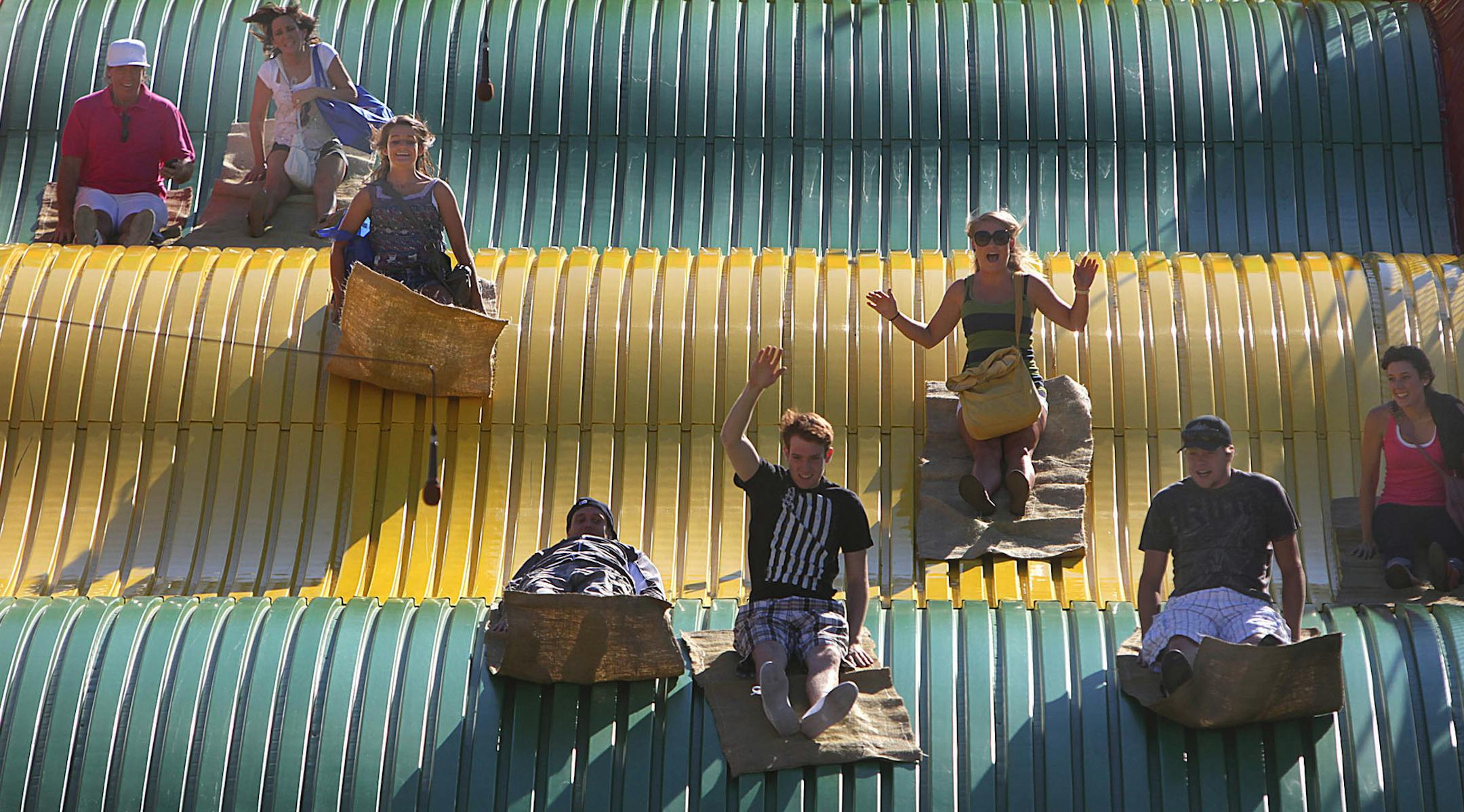 The Giant Slide is a staple attraction at the Fair. ] JIM GEHRZïjgehrz@startribune.com (JIM GEHRZ/STAR TRIBUNE) /August 25, 2011/9:30 AM , Falcon Heights** Thousands gathered for opening day of the 2011 Minnesota State Fair in Falcon Heights, MN., Thursday, August 25th. The Fair runs through Labor Day, Sept. 5th. ORG XMIT: MIN2013082211240911