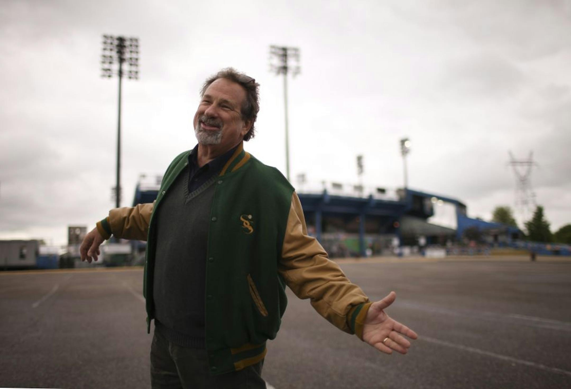 Saints President Mike Veeck, pictured outside Midway Stadium in St. Paul, says his team's flamboyant style clashed with U coach John Anderson's old-school values.
