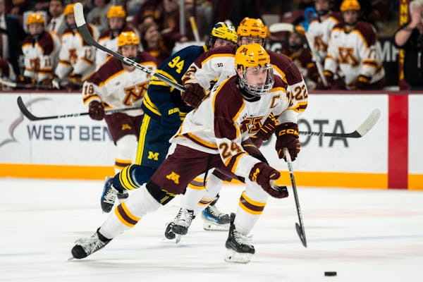 Gophers forward Jaxon Nelson plays a physical game and has a knack for scoring in big moments.