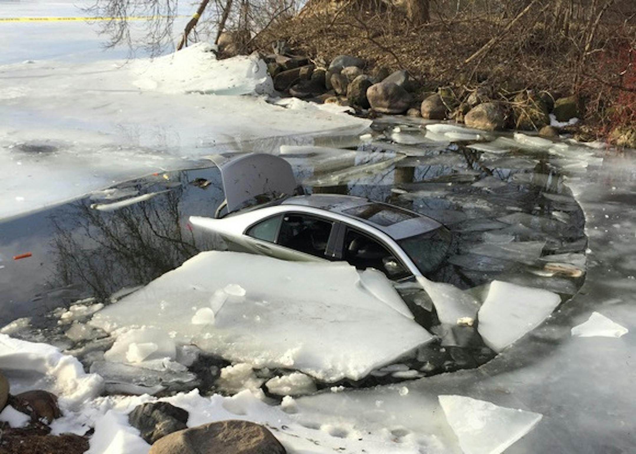 No one was hurt when a car plunged into Wayzata Bay on Saturday.
