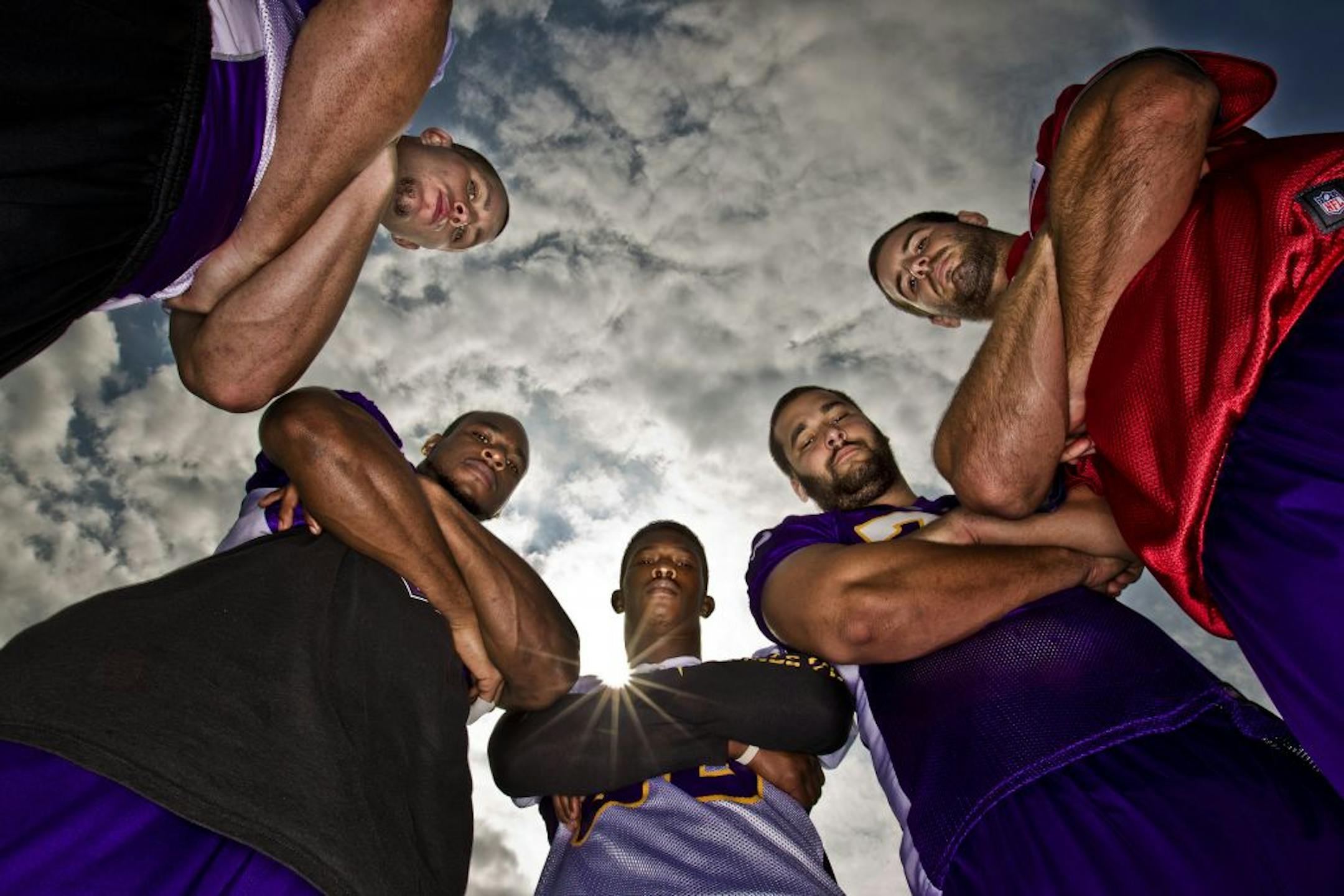 (l to r) Minnesota Vikings Harrison Smith (rookie), Percy Harvin, Chris Cook, Matt Kalil, and quarterback Christian Ponder.