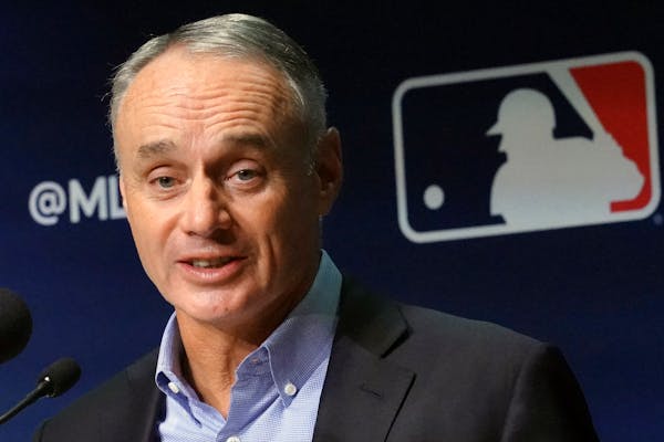 Major League Baseball commissioner Rob Manfred speaks during a news conference, Thursday March 10, 2022, in New York. Major League Baseball's acrimoni