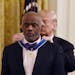 U.S. President Donald Trump awards the Presidential Medal of Freedom to American Football hall-of-famer Alan Page at the White House Friday, Nov. 16, 
