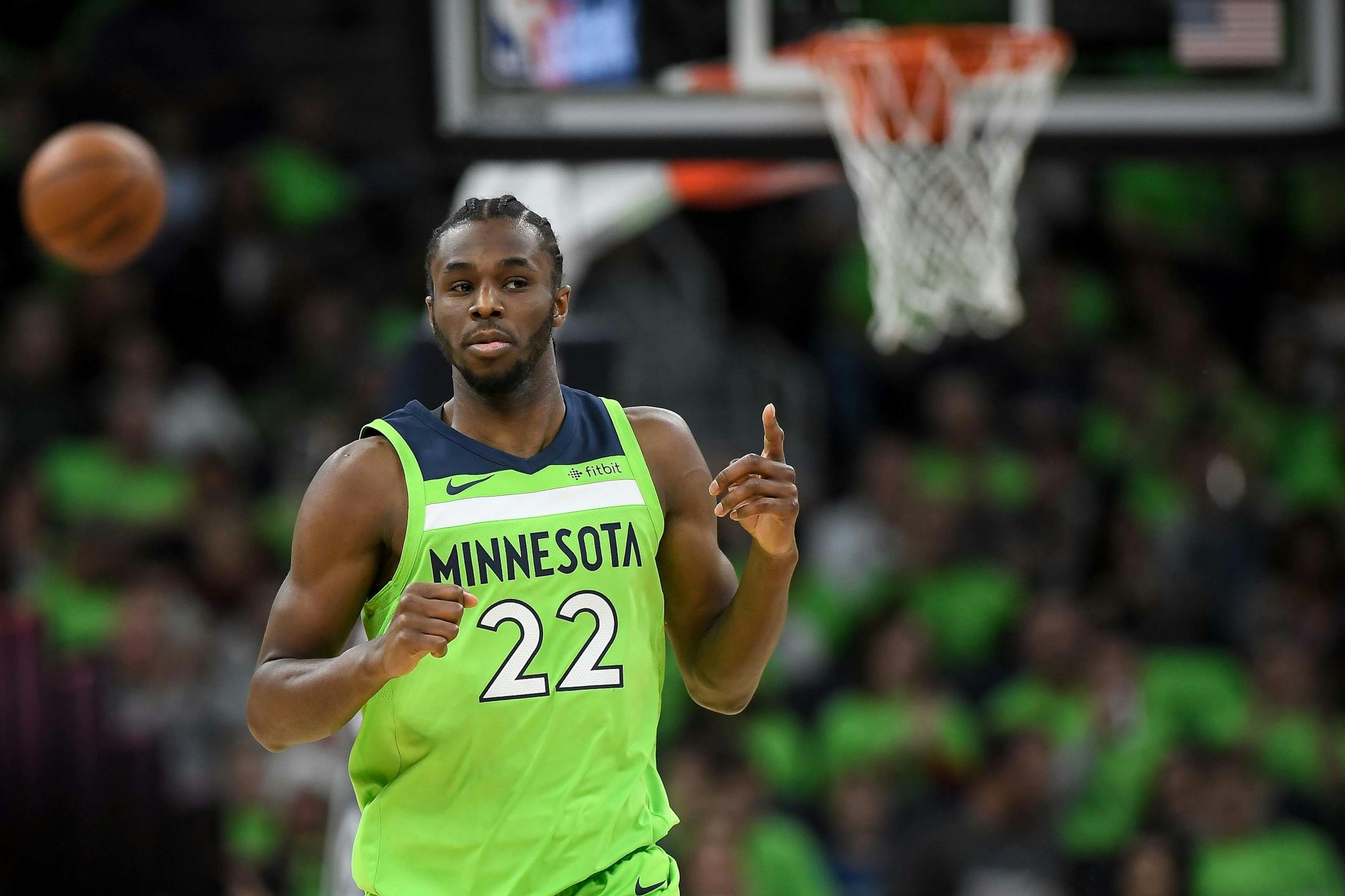 Minnesota Timberwolves forward Andrew Wiggins (22) reacted after scoring a 3-point basket in the second quarter against the Phoenix Suns. ] AARON LAVINSKY ï aaron.lavinsky@startribune.com The Minnesota Timberwolves played the Phoenix Suns on Saturday, Dec. 16, 2017 at Target Center in Minneapolis, Minn.