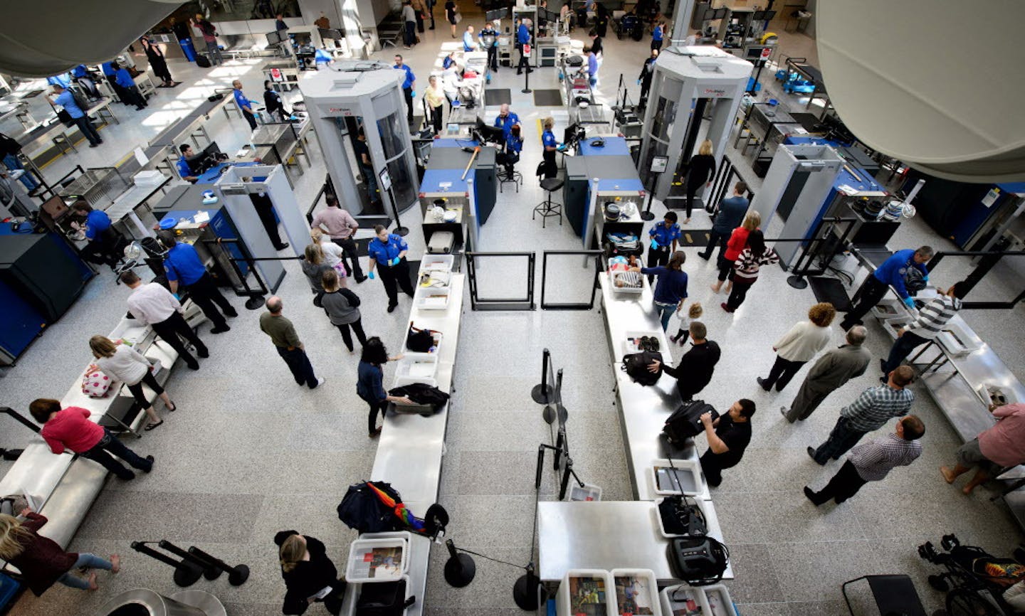 Security lines at Minneapolis-St. Paul International Airport.