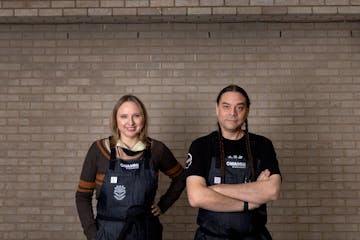 Dana Thompson and Sean Sherman, co-owners of Owamni by The Sioux Chef in Minneapolis, Minn. 