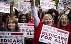 Supporters of National Nurses United during a rally for &#x201c;Medicare for All,&#x201d; outside of the Pharmaceutical Research and Manufacturers of 