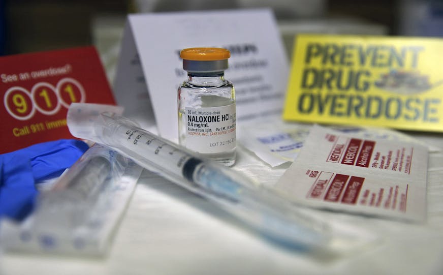 A kit with naloxone, also known by its brand name Narcan, is displayed at the South Jersey AIDS Alliance in Atlantic City, N.J. on Wednesday, Feb. 19, 2014. An overdose of opiates essentially makes the body forget to breathe. Naloxone works by blocking the brain receptors that opiates latch onto and helping the body "remember" to take in air. (AP Photo/Mel Evans) ORG XMIT: MIN2014040912110971 ORG XMIT: MIN1404091214510300 ORG XMIT: MIN1404111650011618