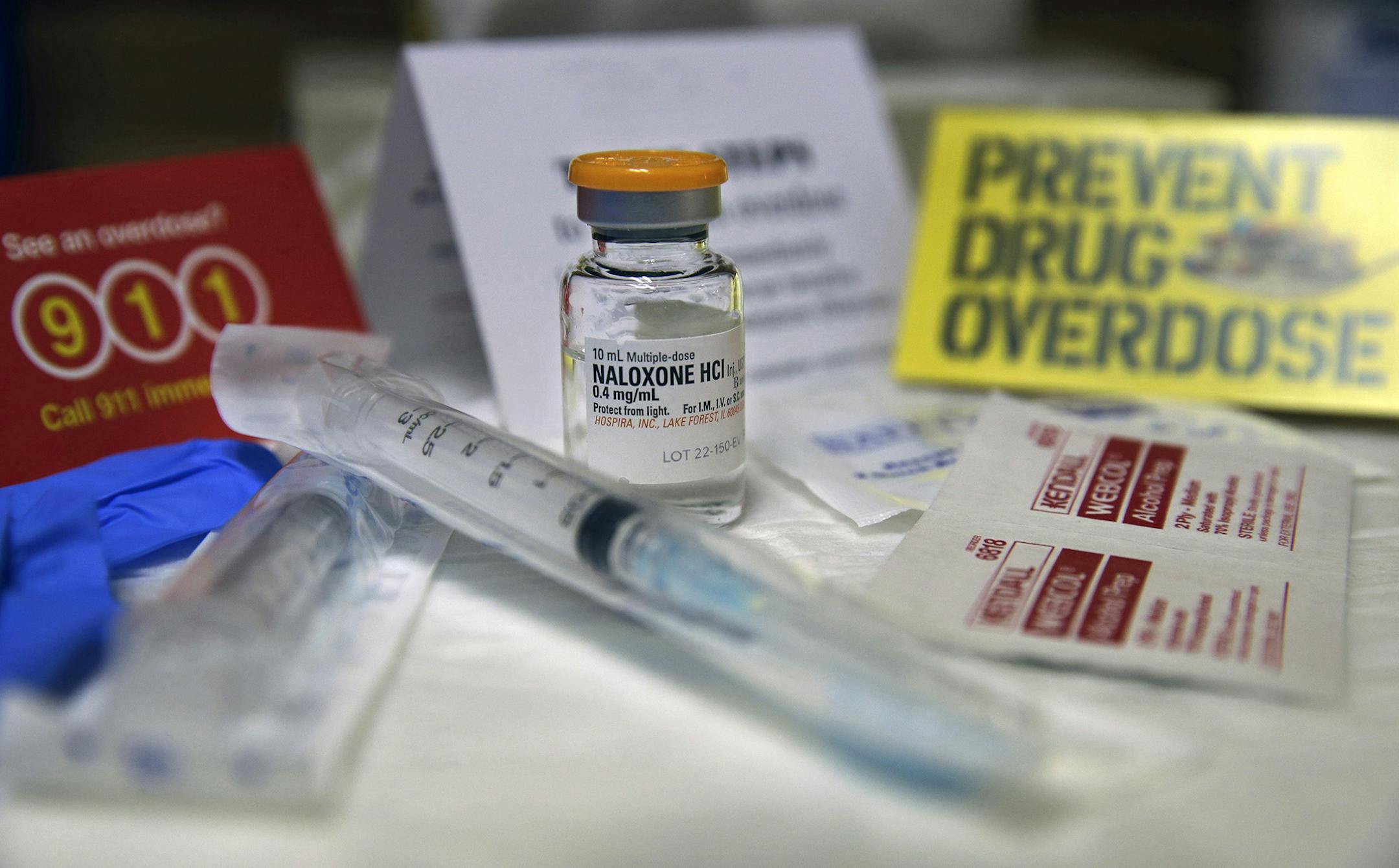A kit with naloxone, also known by its brand name Narcan, is displayed at the South Jersey AIDS Alliance in Atlantic City, N.J. on Wednesday, Feb. 19, 2014. An overdose of opiates essentially makes the body forget to breathe. Naloxone works by blocking the brain receptors that opiates latch onto and helping the body "remember" to take in air. (AP Photo/Mel Evans) ORG XMIT: MIN2014040912110971 ORG XMIT: MIN1404091214510300 ORG XMIT: MIN1404111650011618