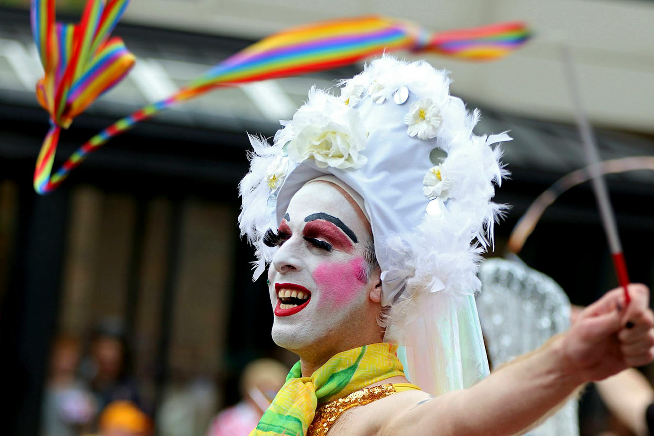 Mary Jane of the Ladies of the Loch danced in the pride parade, Sunday, June 24 2018.