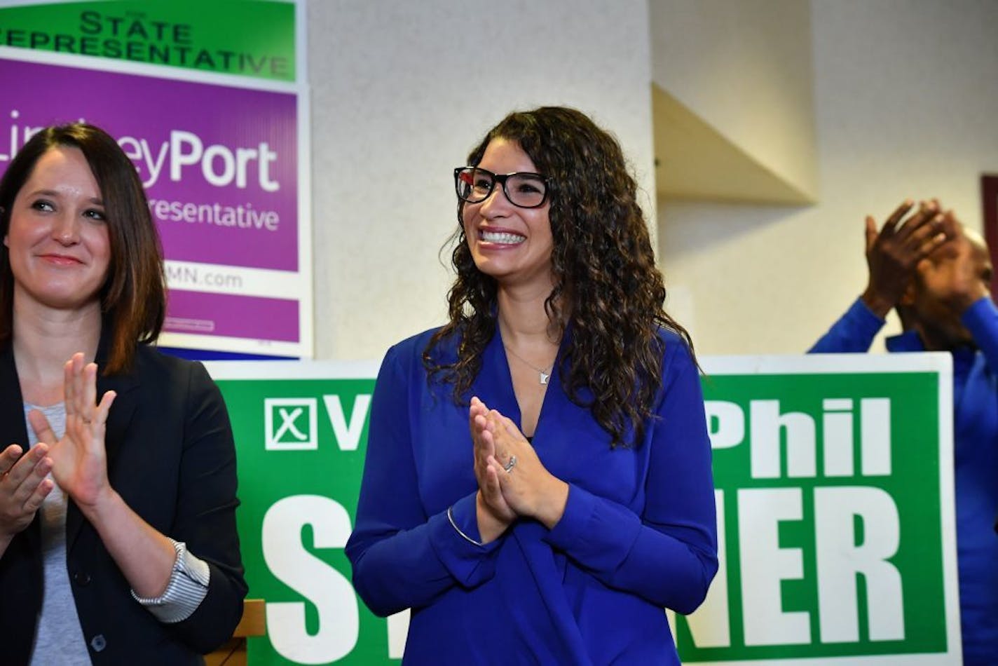 FILE -- Lindsey Port, left, and Erin Maye Quade attended a campaign event during the 2016 election, when both were running for legislative seats as DFLers. Maye Quade won election to the Minnesota House representing Apple Valley.