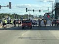 Protesters headed away from the fair late Saturday afternoon.