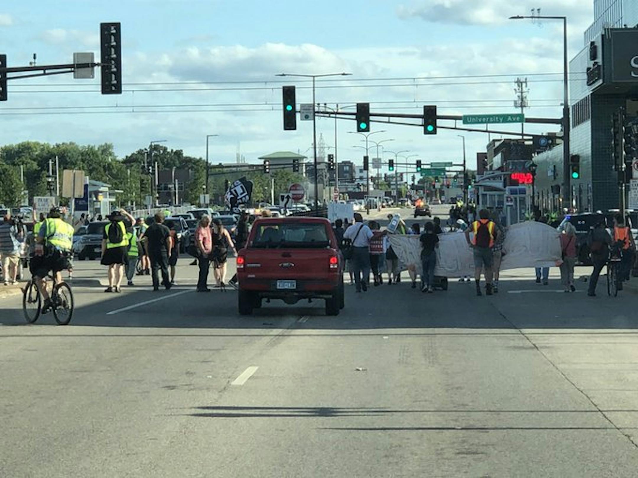 Protesters headed away from the fair late Saturday afternoon.