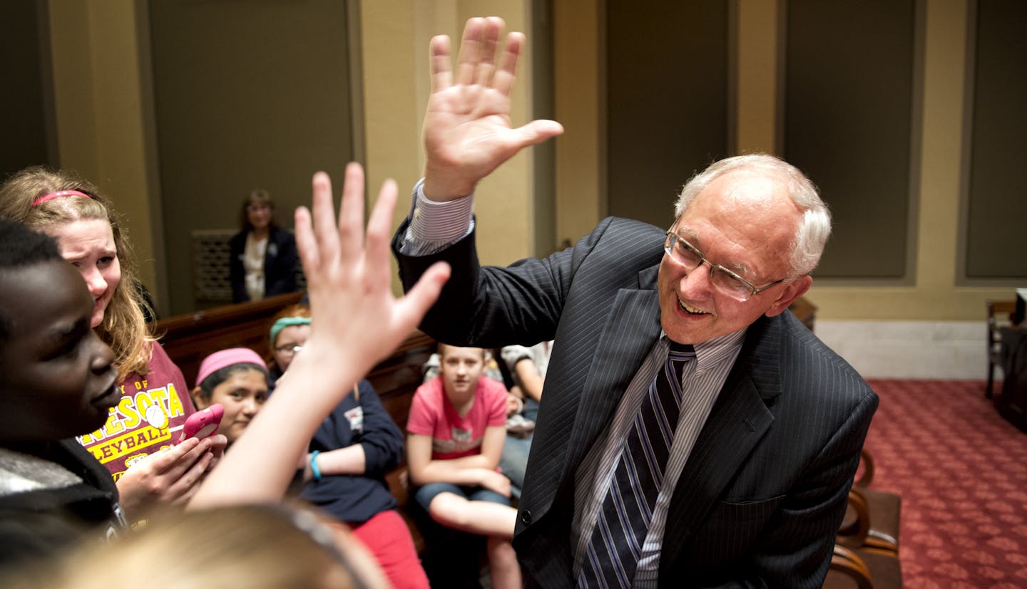 Retiring Supreme Court Justice Paul Anderson came to the Supreme Court chambers in the Capitol to have his portrait taken but couldn't resist talking to this group of school kids from Albert Lee on the importance of the legislative branch of government. Thursday, May 30, 2013 ] GLEN STUBBE * gstubbe@startribune.com