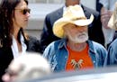 Dickey Betts, a founding member of the Allman Brothers Band, exits the funeral of Gregg Allman at Snow's Memorial Chapel, June 3, 2017, in Macon, Ga. 