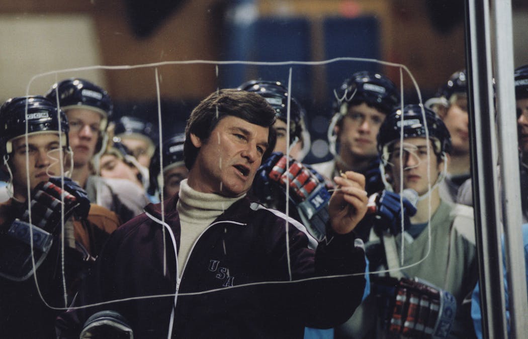 Kurt Russell as hockey coach Herb Brooks in the 2004 movie 