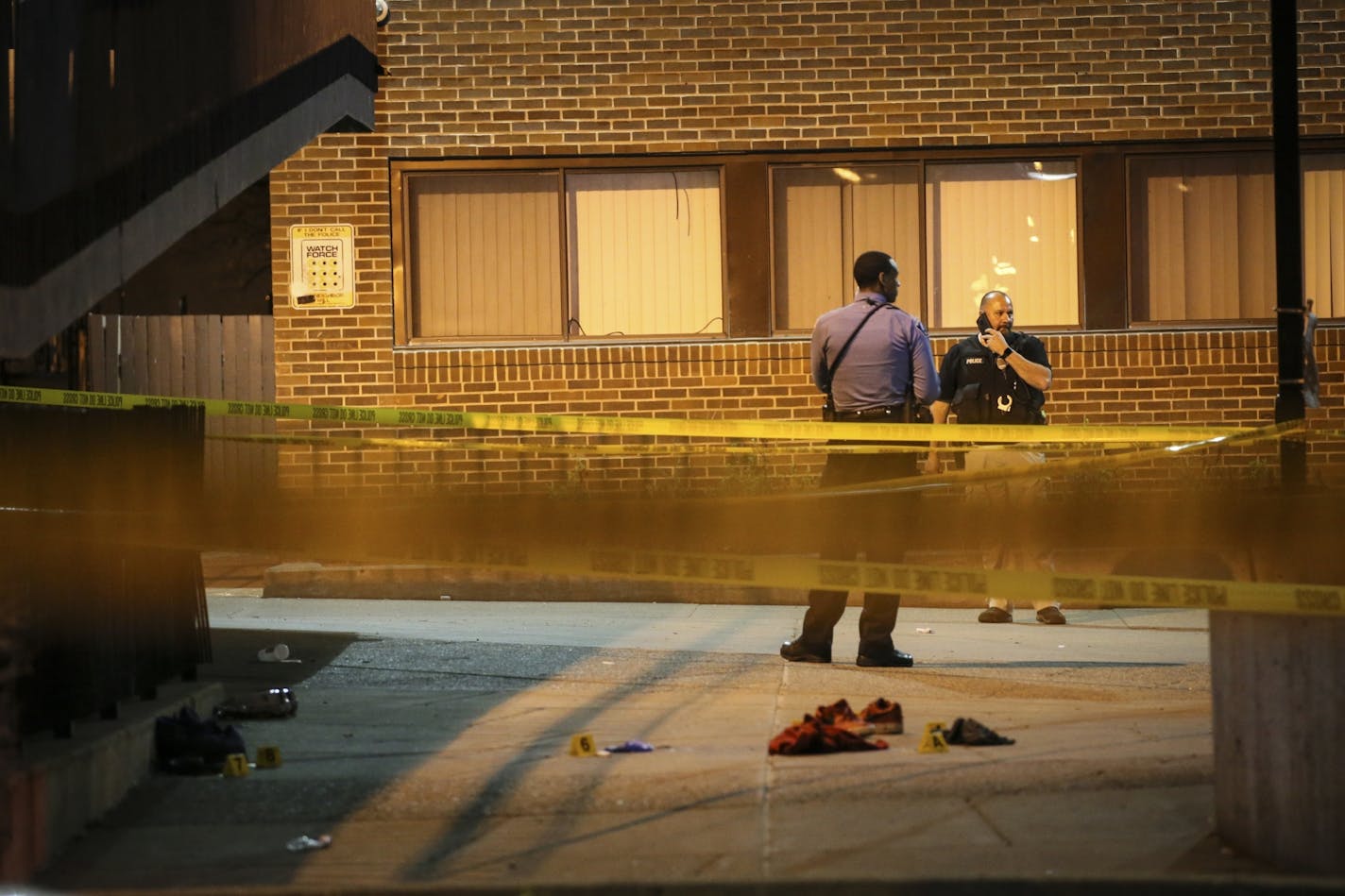 Seen of a shooting that sent six people to the hospital on May 2, 2018, in Minneapolis, Minn.