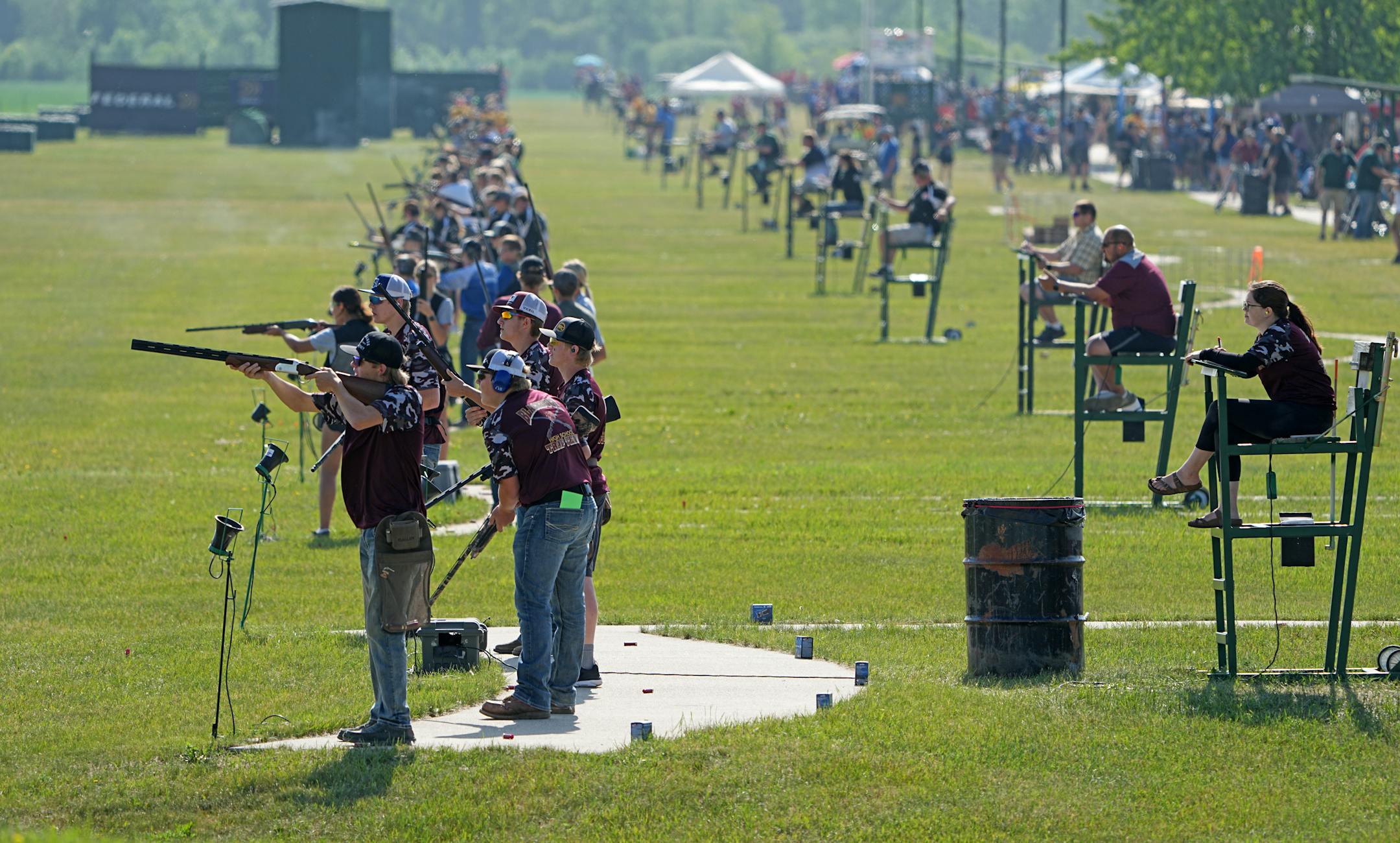 Members of the Blackduck High School Trap Team compete during the State Championship event on Tuesday, June 13, 2023 in Alexandria, Minn. The Minnesota State High School Trap Shooting Championships are the largest trap shooting competition in the country — reflective of how Minnesota has cultivated competitive shooting's rise as a high-school sport.