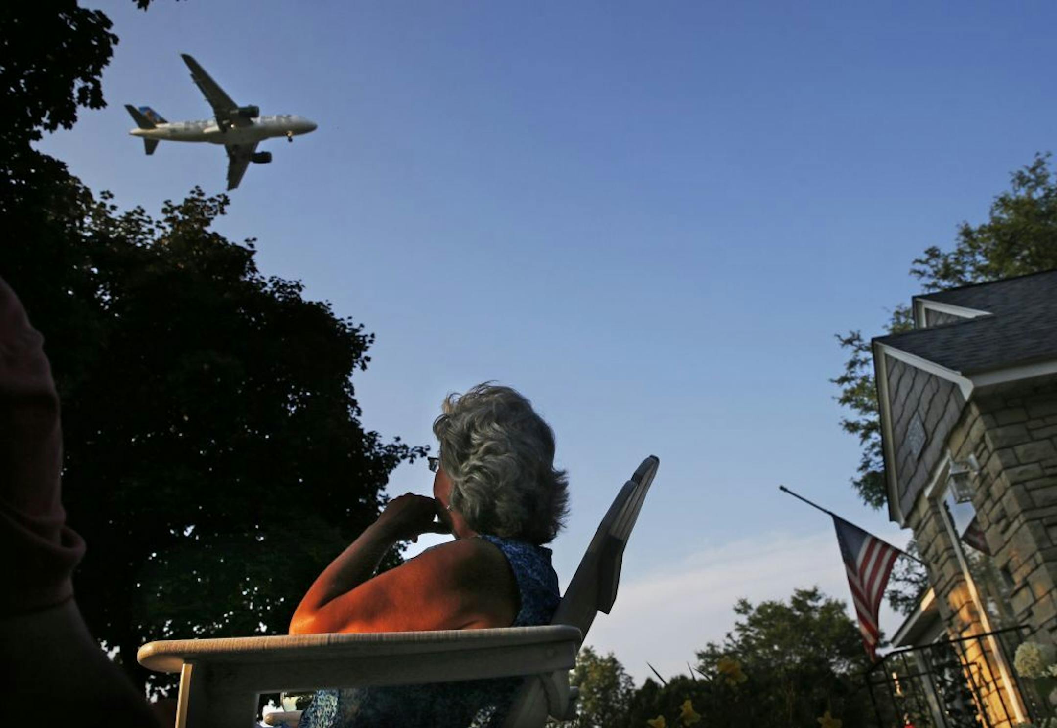 Lori Moen watched a plane approach Minneapolis-St. Paul International Airport in August, 2015. She and her husband, Al, were selling their South Minneapolis home. A contributing factor to their decision was the airplane traffic which is frequent but does not last very long, she said at the time.