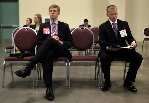 February, 2013: Drew Breyer from Minnestrista, MN, a senior at St. John's University (left) and Adam Bares (right) from South St. Paul MN, a senior at
