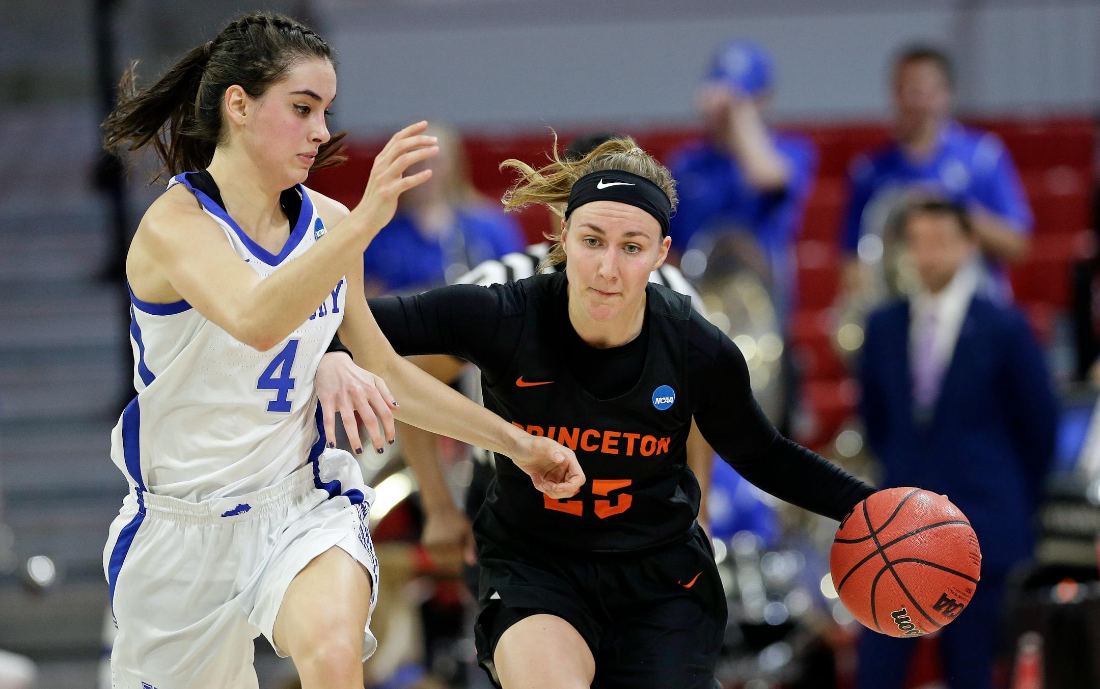 In this March 23, 2019, file photo, Kentucky's Maci Morris (4) guards Princeton's Gabrielle Rush