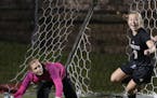 Kelsey Kallio(8) celebrates the winning goal for Andover. ]In a Quarterfinal game class 2A girls' soccer game between East Ridge and Andover at Chicag