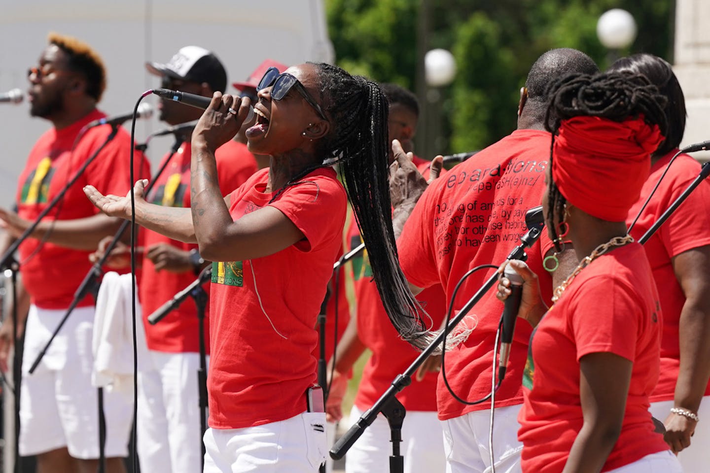 The musical group Sounds of Blackness performed during a gathering to celebrate Juneteenth Saturday at the State Capitol. ] ANTHONY SOUFFLE • anthony.souffle@startribune.com